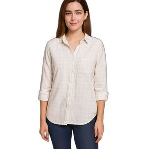 Madewell white gray plaid size small flannel button up